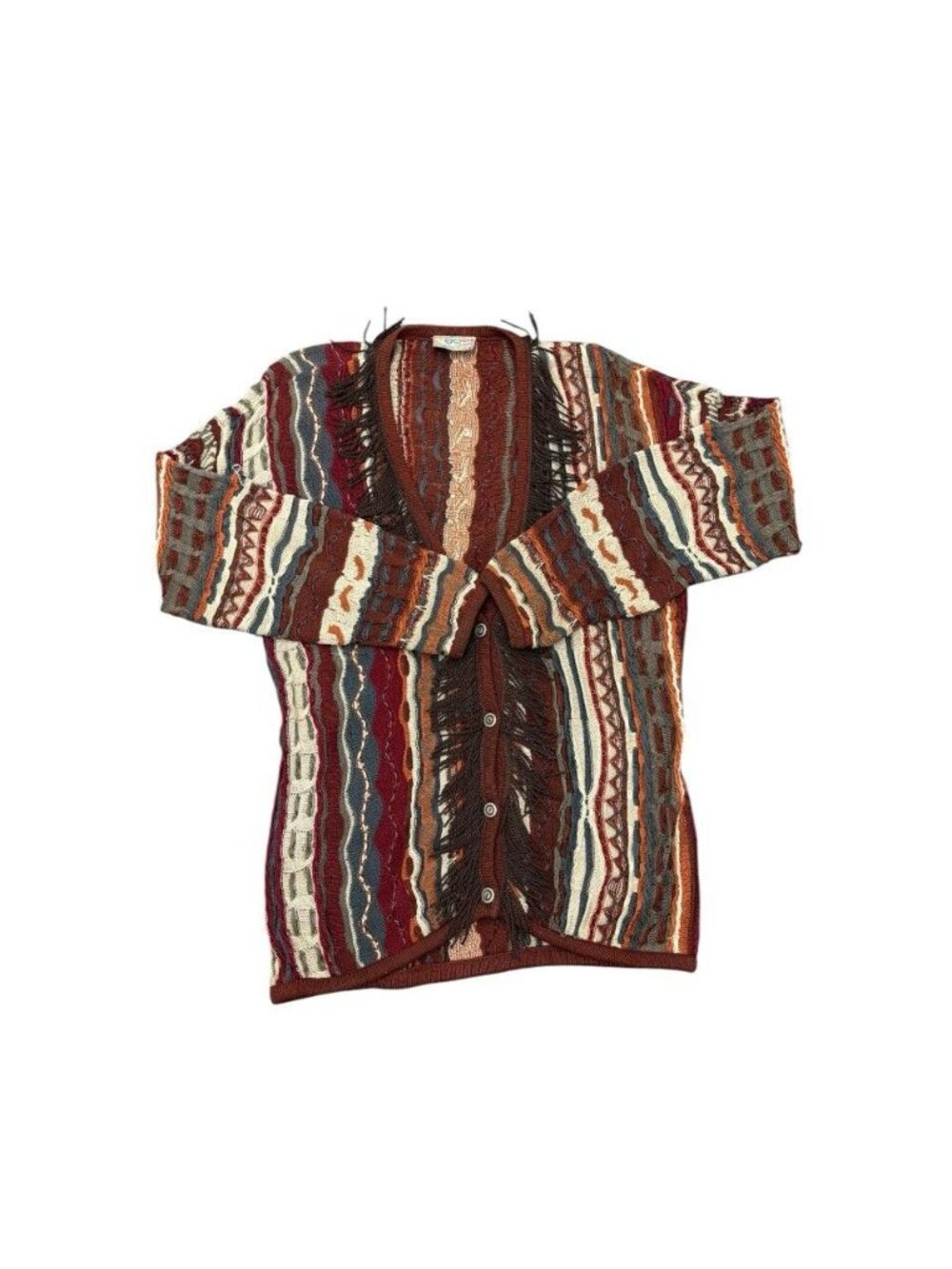 Coogi Vintage 90s Multicolored Textured Knit Fringe Me Cardi
